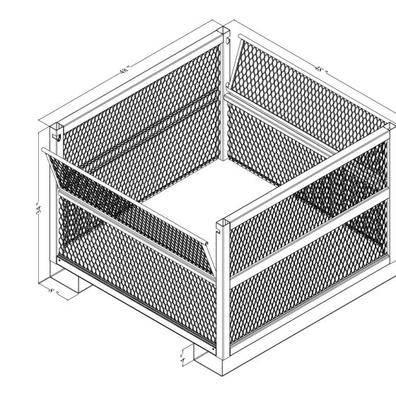 Storage container with gates in a warehouse